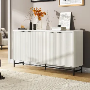 Buffet Cabinet with Storage, 65" Fluted Sideboard Cabinet with Doors & Adjustable Shelves, Modern Tall Kitchen Buffet Credenza Accent Coffee Bar Console Table for Living Room Hallway