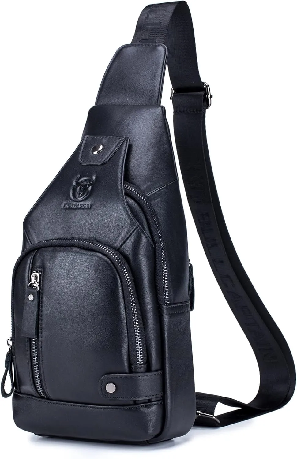 BULLCAPTAIN Genuine Leather Mens Sling Bag Multipurpose Travel Crossbody Chest Bag Daypacks with USB Charging Port