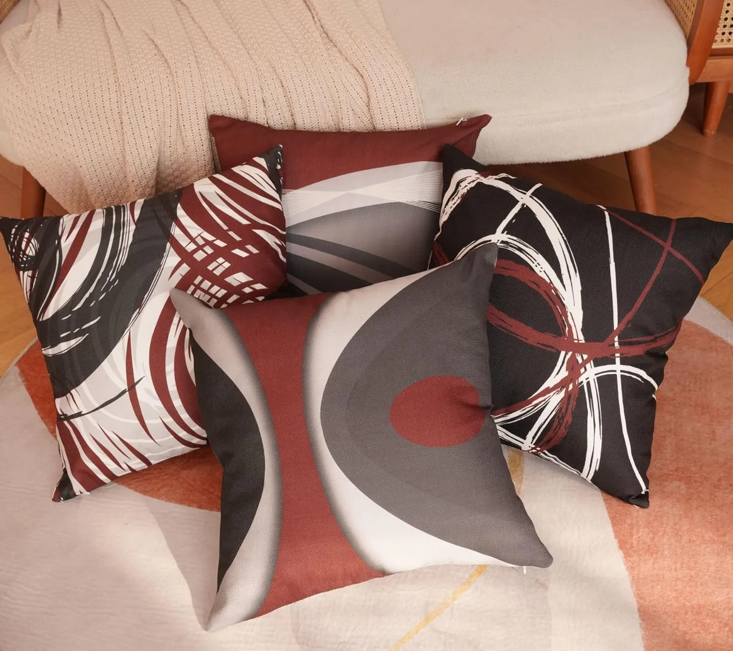 Burgundy Set of 4 Throw Pillow Covers Modern Abstract Wine Red Stripes Gray Black White Acrylic Decorative Pillow Cases Home Decor Square 18x18 Inches Pillowcases