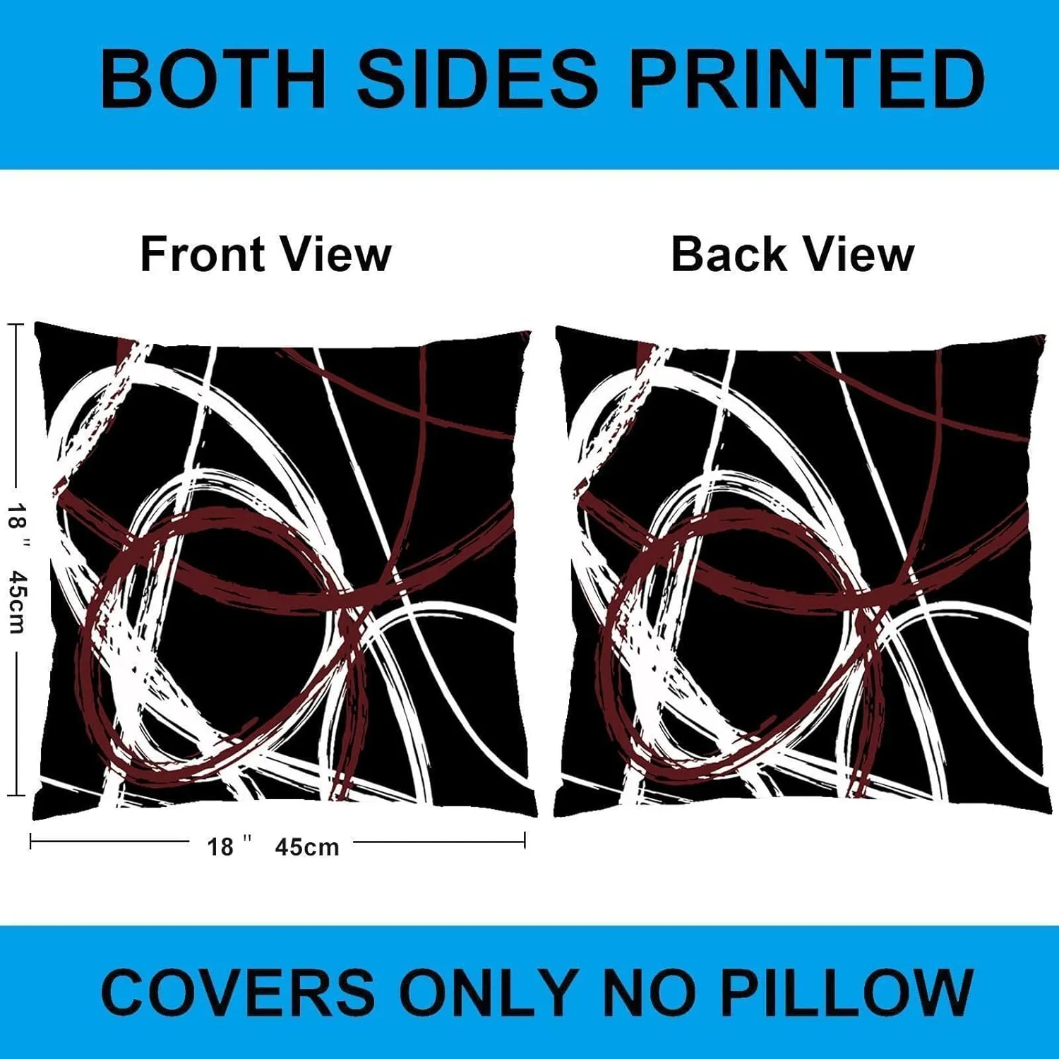 Burgundy Set of 4 Throw Pillow Covers Modern Abstract Wine Red Stripes Gray Black White Acrylic Decorative Pillow Cases Home Decor Square 18x18 Inches Pillowcases