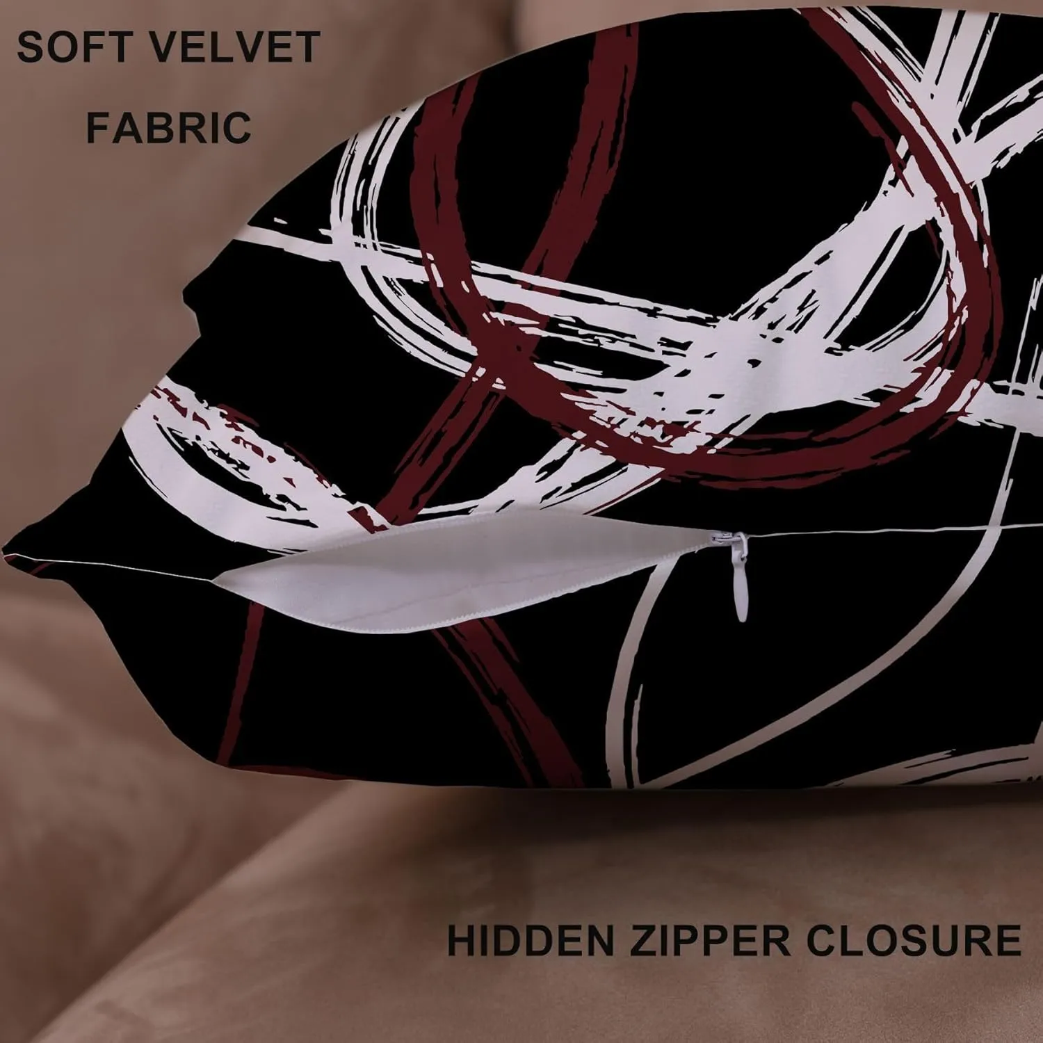 Burgundy Set of 4 Throw Pillow Covers Modern Abstract Wine Red Stripes Gray Black White Acrylic Decorative Pillow Cases Home Decor Square 18x18 Inches Pillowcases
