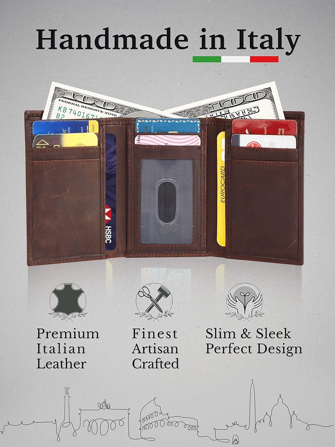 CALGARI® Italian Luxury Leather Wallets For Men | Trifold