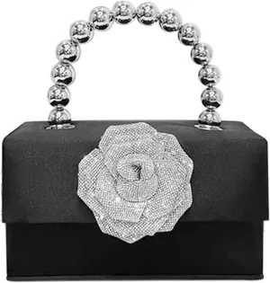 Camellia Rhinestone Evening Bag, Satin Small Tote Bag, Clutch Purses for Women, Crossbody Bags for Wedding, Prom, Parties, Travel