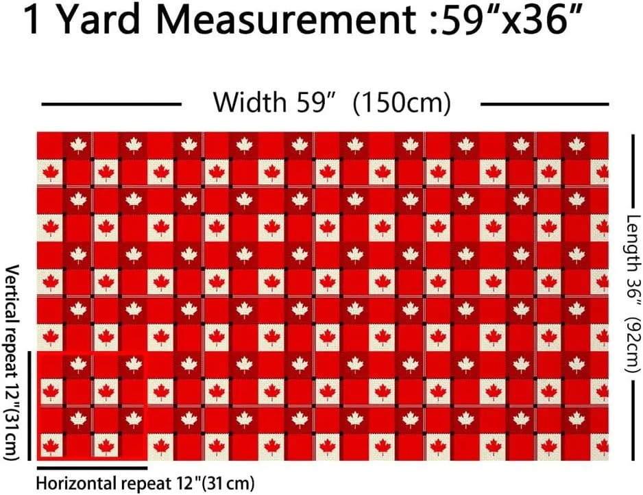 Canadian Flag Upholstery Fabric, Maple Leaf Waterproof Fabric by The Yard, Geometric Plaid Checkered Decorative Fabric, Classic Traditional Flag Indoor Outdoor Fabric, Red and White, 2 Yards
