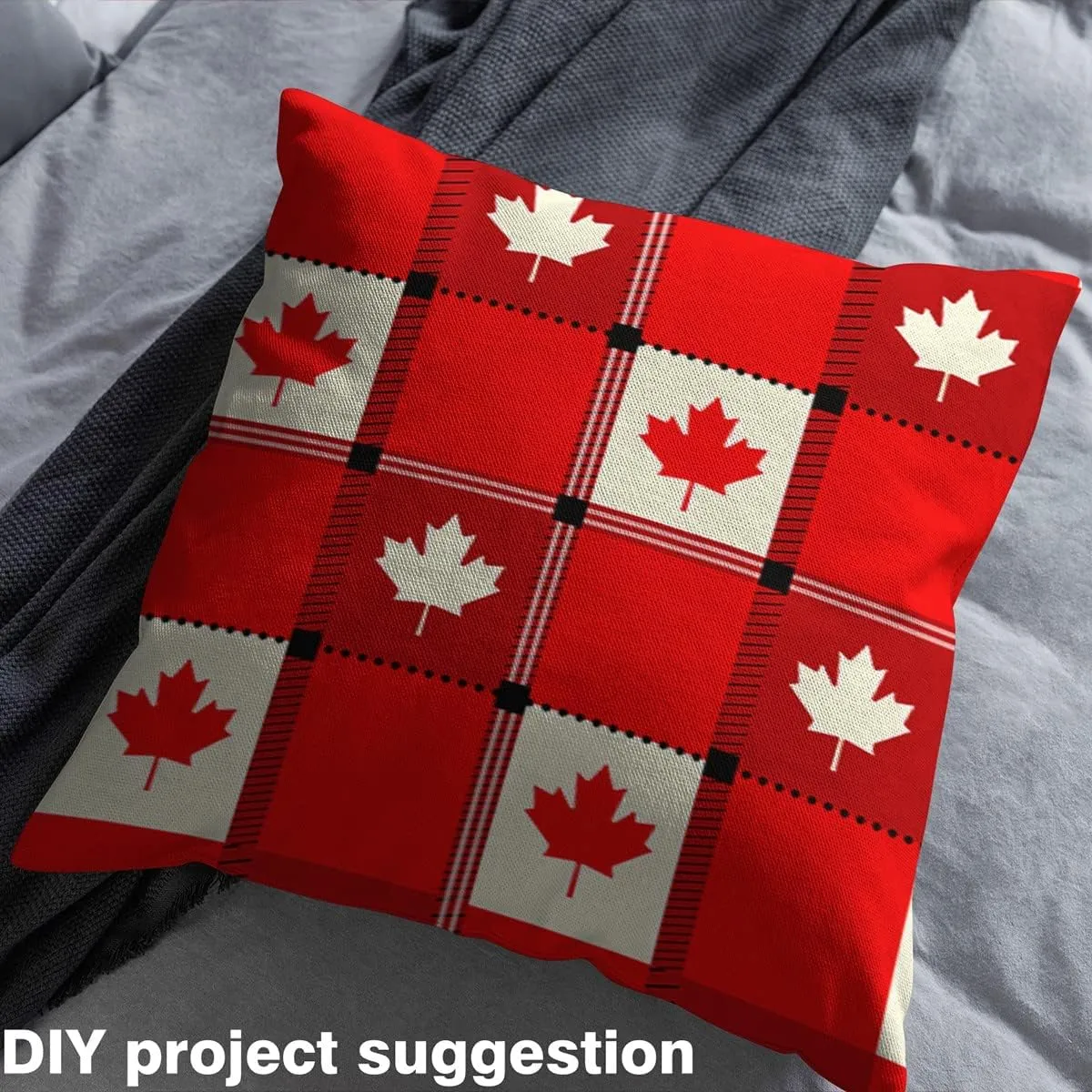 Canadian Flag Upholstery Fabric, Maple Leaf Waterproof Fabric by The Yard, Geometric Plaid Checkered Decorative Fabric, Classic Traditional Flag Indoor Outdoor Fabric, Red and White, 2 Yards