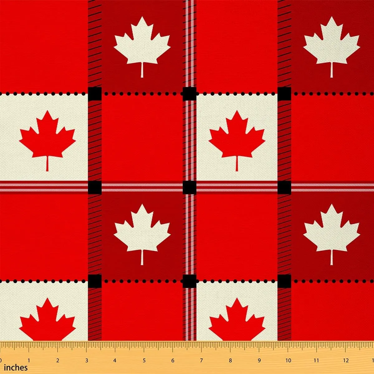 Canadian Flag Upholstery Fabric, Maple Leaf Waterproof Fabric by The Yard, Geometric Plaid Checkered Decorative Fabric, Classic Traditional Flag Indoor Outdoor Fabric, Red and White, 2 Yards