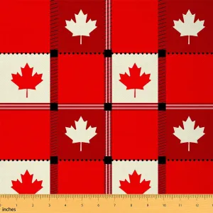 Canadian Flag Upholstery Fabric, Maple Leaf Waterproof Fabric by The Yard, Geometric Plaid Checkered Decorative Fabric, Classic Traditional Flag Indoor Outdoor Fabric, Red and White, 2 Yards