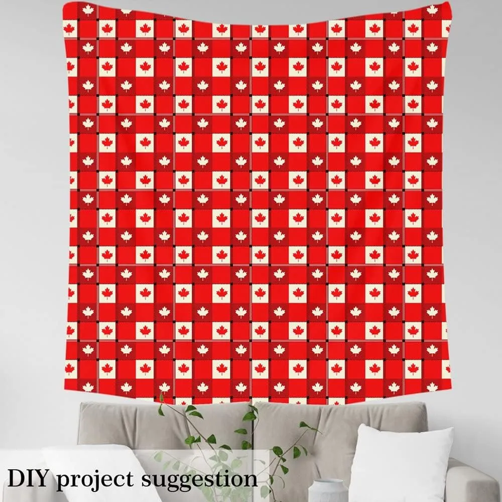 Canadian Flag Upholstery Fabric, Maple Leaf Waterproof Fabric by The Yard, Geometric Plaid Checkered Decorative Fabric, Classic Traditional Flag Indoor Outdoor Fabric, Red and White, 2 Yards