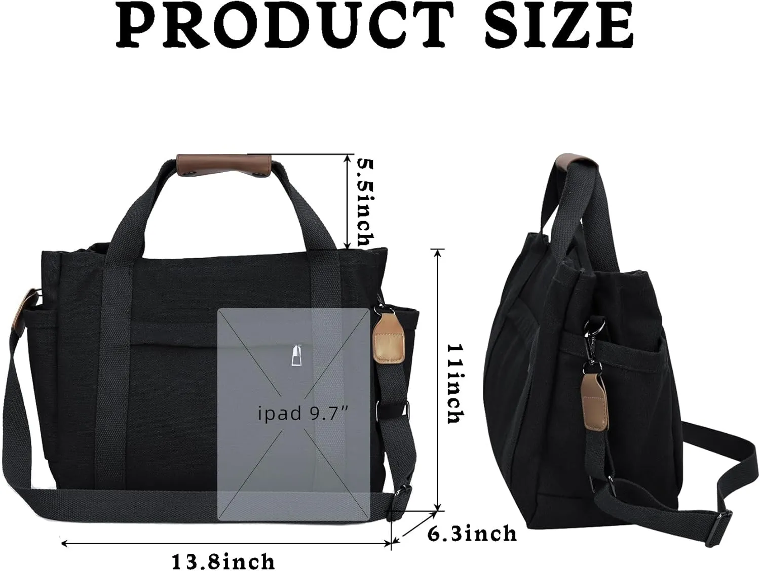 Canvas Tote Bag for Women with Multi Pockets, Crossbody Shoulder Bags Mommy Purse Messenger Handbag for Work Travel
