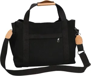 Canvas Tote Bag for Women with Multi Pockets, Crossbody Shoulder Bags Mommy Purse Messenger Handbag for Work Travel