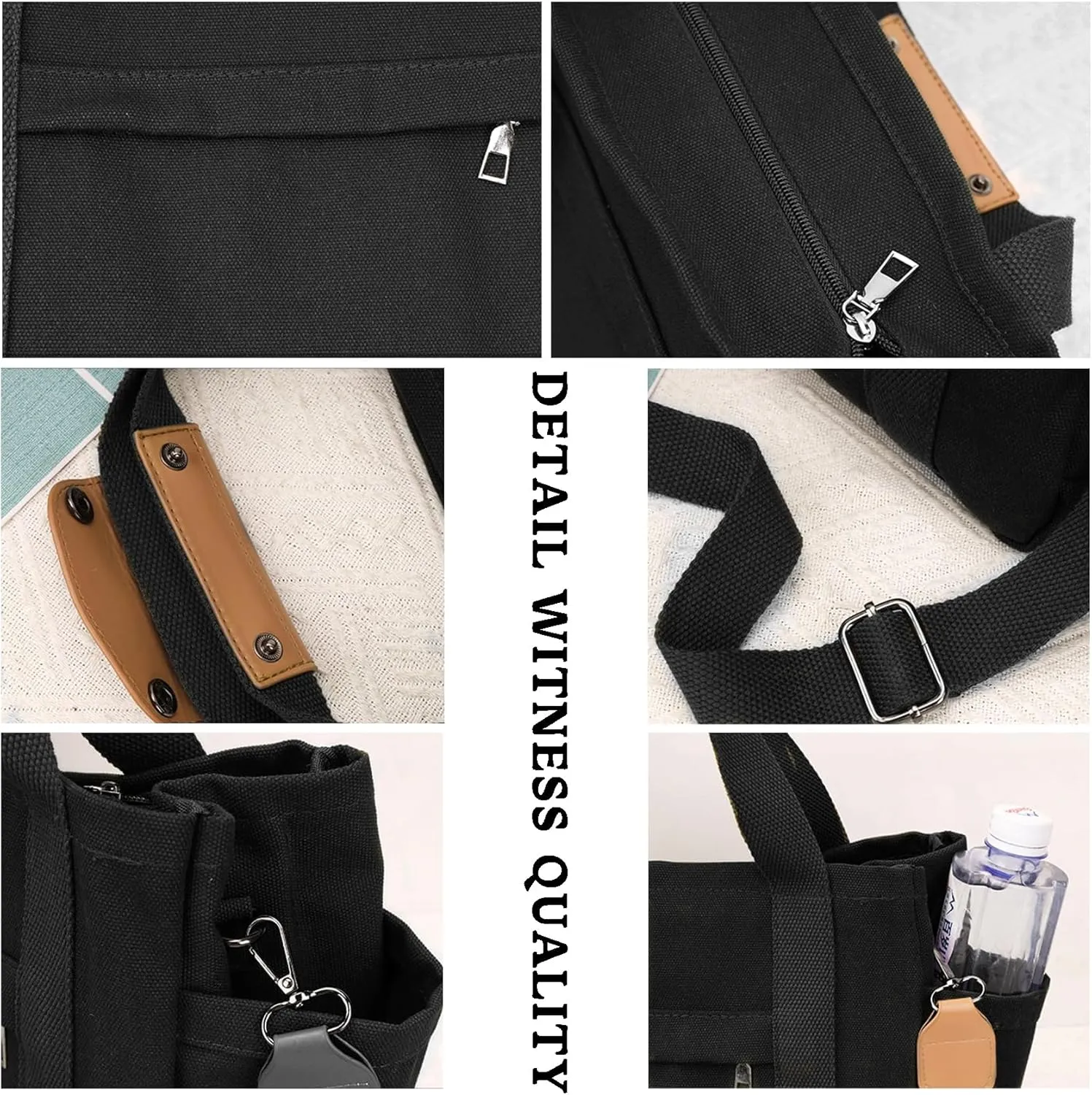 Canvas Tote Bag for Women with Multi Pockets, Crossbody Shoulder Bags Mommy Purse Messenger Handbag for Work Travel