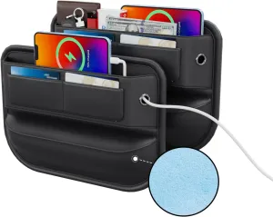 Car Seat Gap Filler Leather Car Box Seat Organizer and Storage Automotive Accessories with Pockets- Front Seats Car Adjustable Gap Filler for Phones, Glasses, Keys, Cards-2 Pack