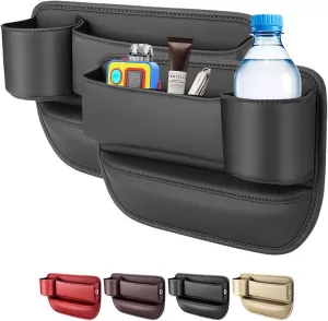 Car seat gap filler organizer,2024 Universal New Seat Gap Storage Box, Car Leather Cup Holder Gap Bag for Glasses Phones Keys and Cards (black, Driver Passenger)