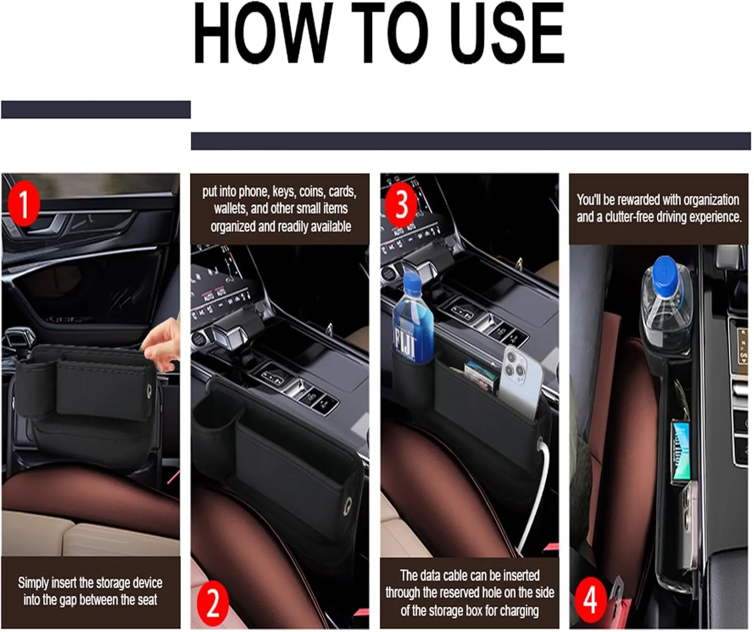 Car seat gap filler organizer,2024 Universal New Seat Gap Storage Box, Car Leather Cup Holder Gap Bag for Glasses Phones Keys and Cards (brown, Driver Side)