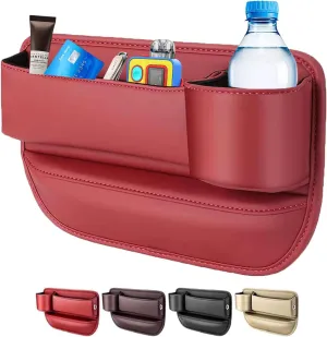 Car seat gap filler organizer,2024 Universal New Seat Gap Storage Box, Car Leather Cup Holder Gap Bag for Glasses Phones Keys and Cards (red, Driver Passenger)