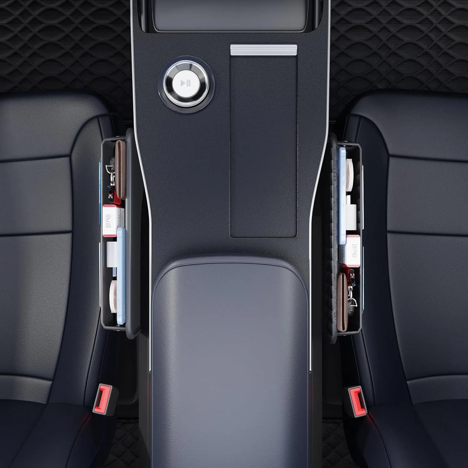 Car Seat Gap Filler with Pockets 2 Pack Leather Car Seat Organizer and Storage Automotive Accessories - Front Seats Car Adjustable Gap Filler for Phones, Glasses, Keys, Cards1