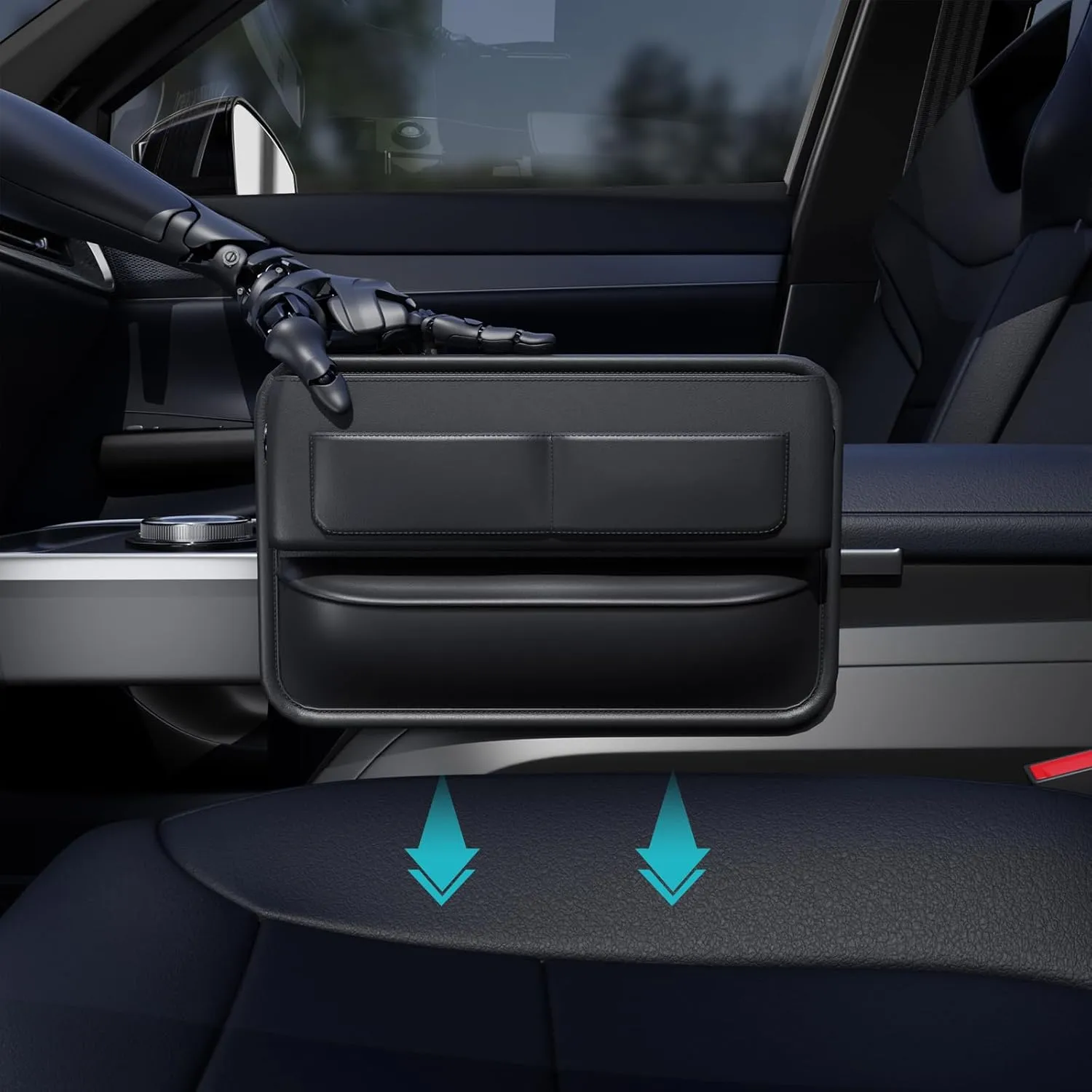 Car Seat Gap Filler with Pockets 2 Pack Leather Car Seat Organizer and Storage Automotive Accessories - Front Seats Car Adjustable Gap Filler for Phones, Glasses, Keys, Cards1