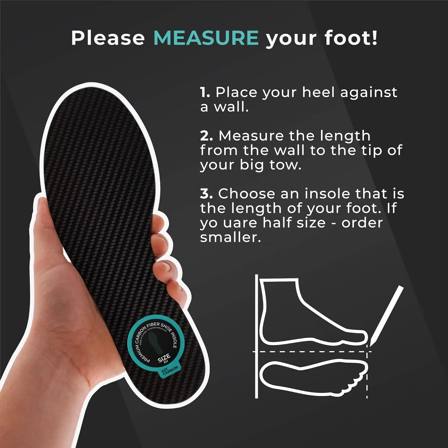 Carbon Fiber Insole - 1 pc, Women 8.5-9 - Womens Carbon Fiber Shoe Insert - Stiff Foot Plate - Turf Toe Orthotic - Rigid Sole for Hallux Rigidus, Mortons Extension - Thin Sneaker Support for Sport
