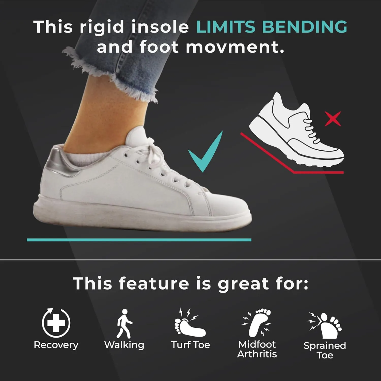 Carbon Fiber Insole - 1 pc, Women 8.5-9 - Womens Carbon Fiber Shoe Insert - Stiff Foot Plate - Turf Toe Orthotic - Rigid Sole for Hallux Rigidus, Mortons Extension - Thin Sneaker Support for Sport