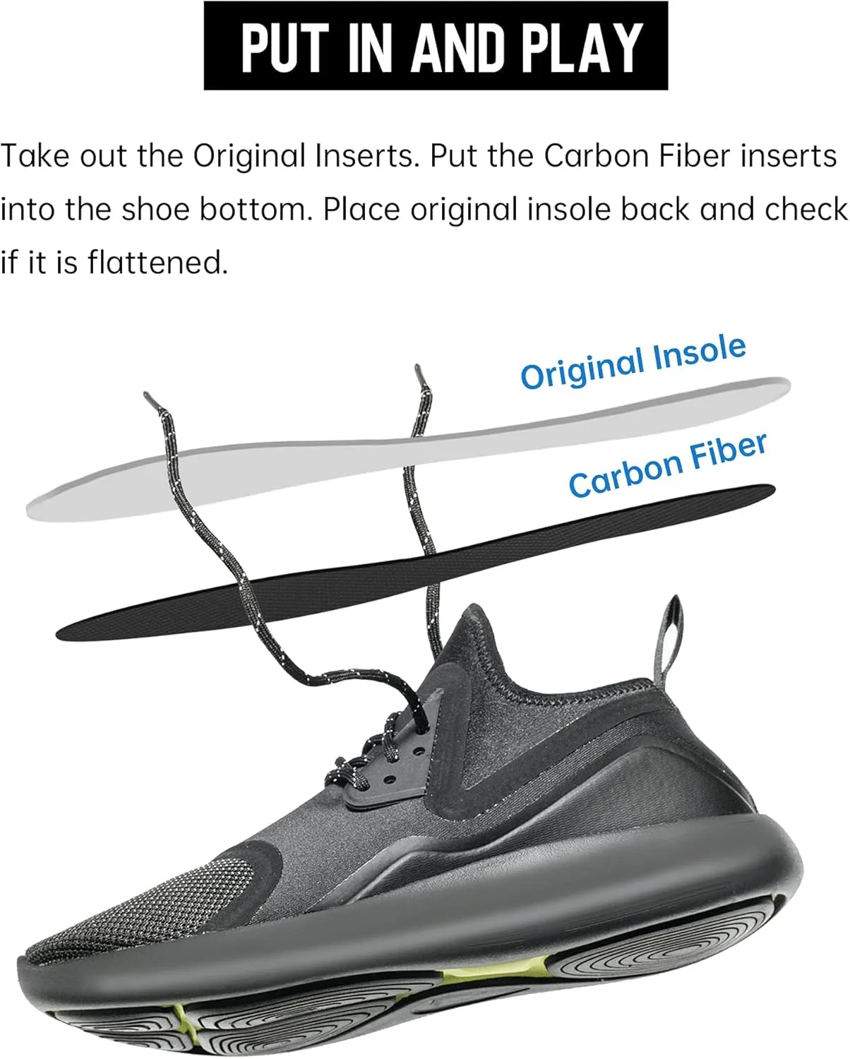 Carbon Fiber Insole 270mm Men's Size 9 / Women's 10, Carbon Fiber Shoe Inserts for Man Woman, Basketball Football Hiking Sports Insole, Orthotic Shoe Stiffener Insert for Hallux Rigidus Mortons Toe