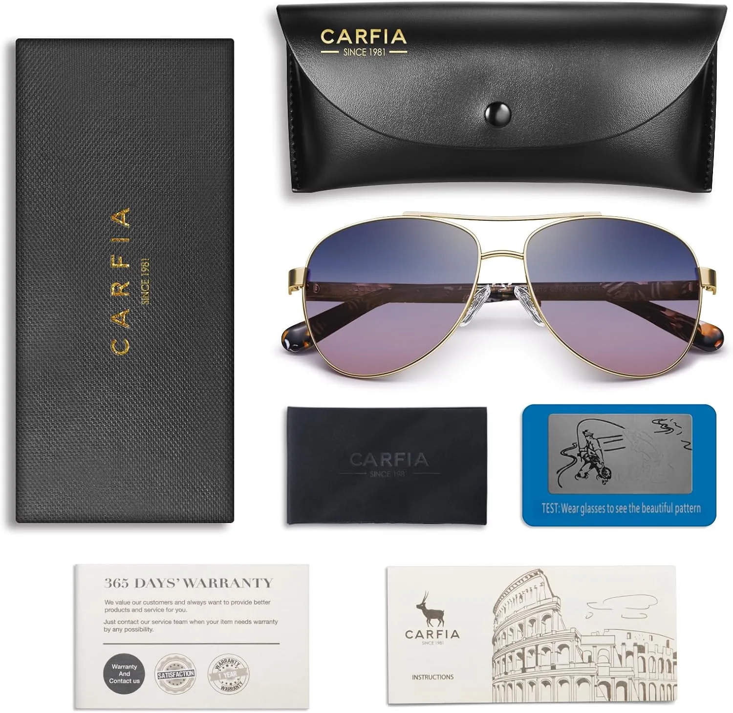 CARFIA Polarized Sunglasses for Women UV Protection Acetate Arms Metal Frame Woman's Shades CA3216