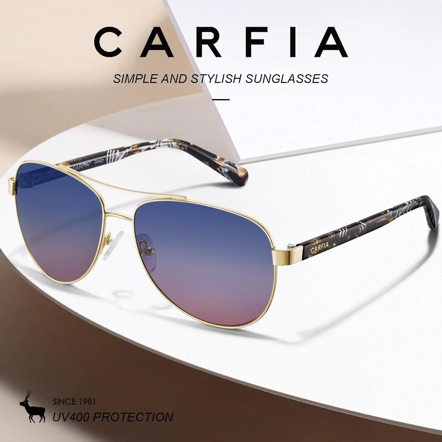 CARFIA Retro Trendy Pilot Sunglasses for Women Polarized UV Protection, Lightweight Outdoor Driving Lady Sunnies Metal Frame