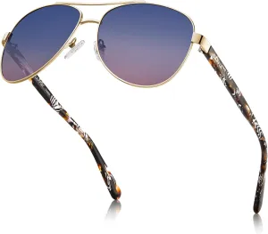 CARFIA Retro Trendy Pilot Sunglasses for Women Polarized UV Protection, Lightweight Outdoor Driving Lady Sunnies Metal Frame