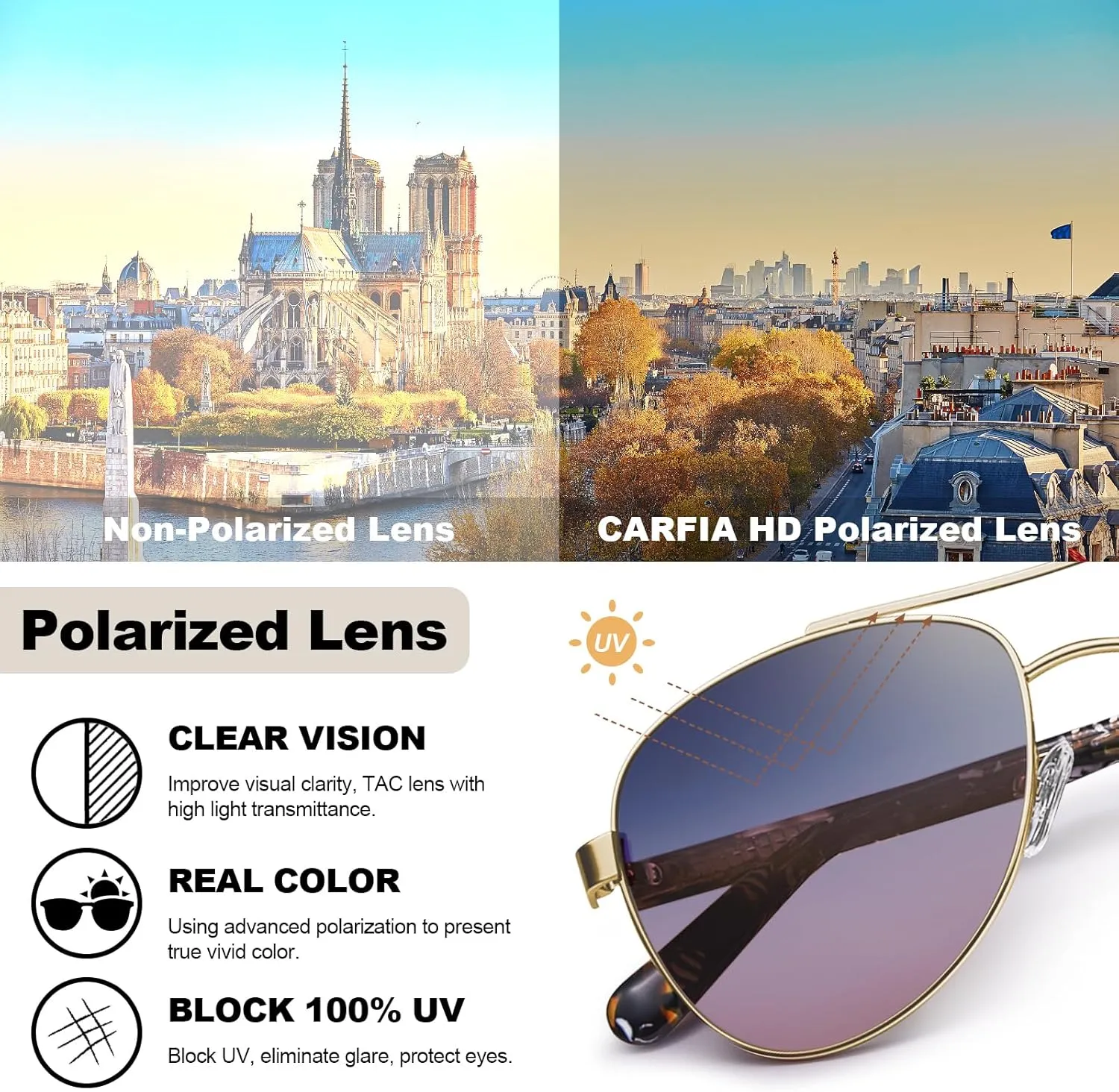 CARFIA Retro Trendy Pilot Sunglasses for Women Polarized UV Protection, Lightweight Outdoor Driving Lady Sunnies Metal Frame