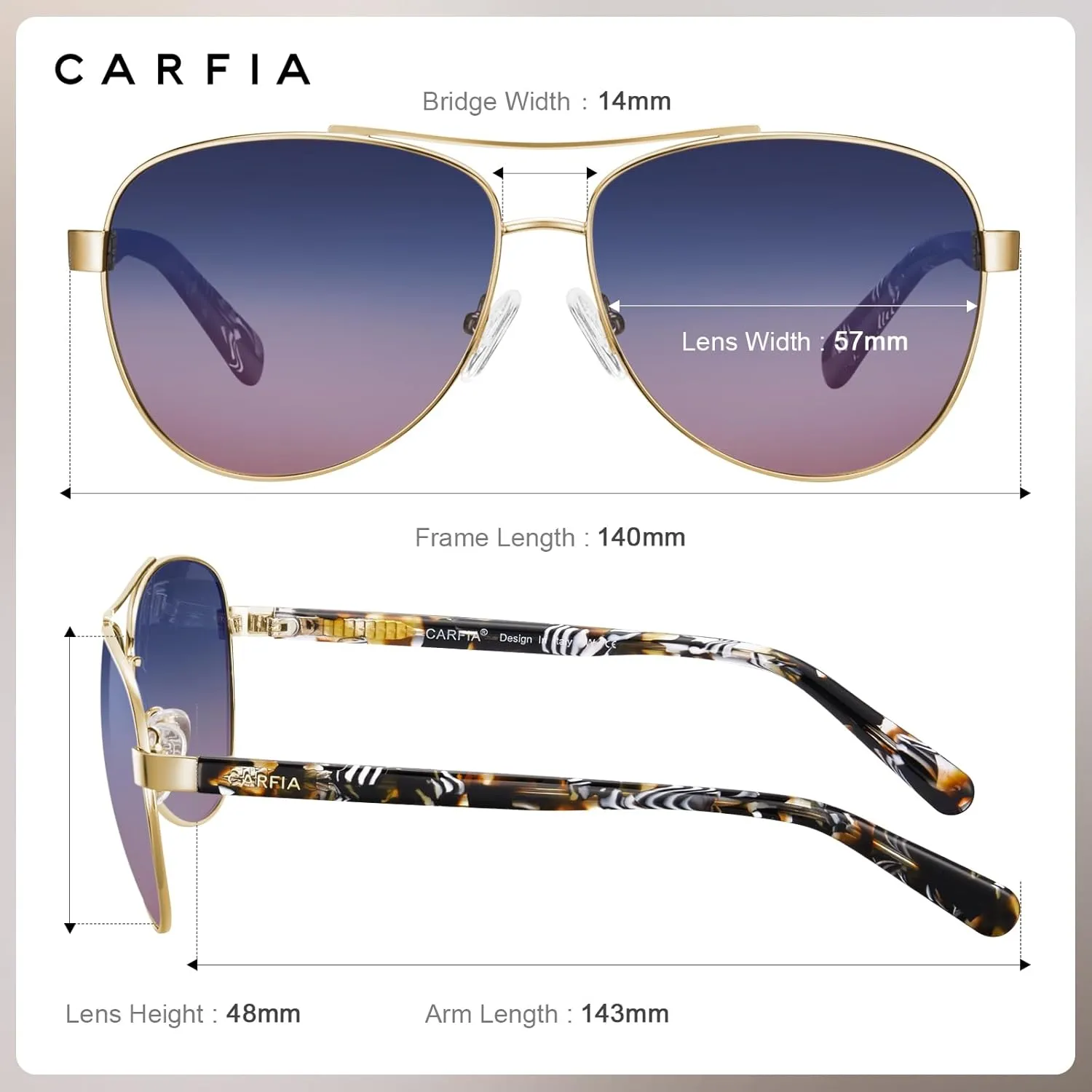 CARFIA Retro Trendy Pilot Sunglasses for Women Polarized UV Protection, Lightweight Outdoor Driving Lady Sunnies Metal Frame