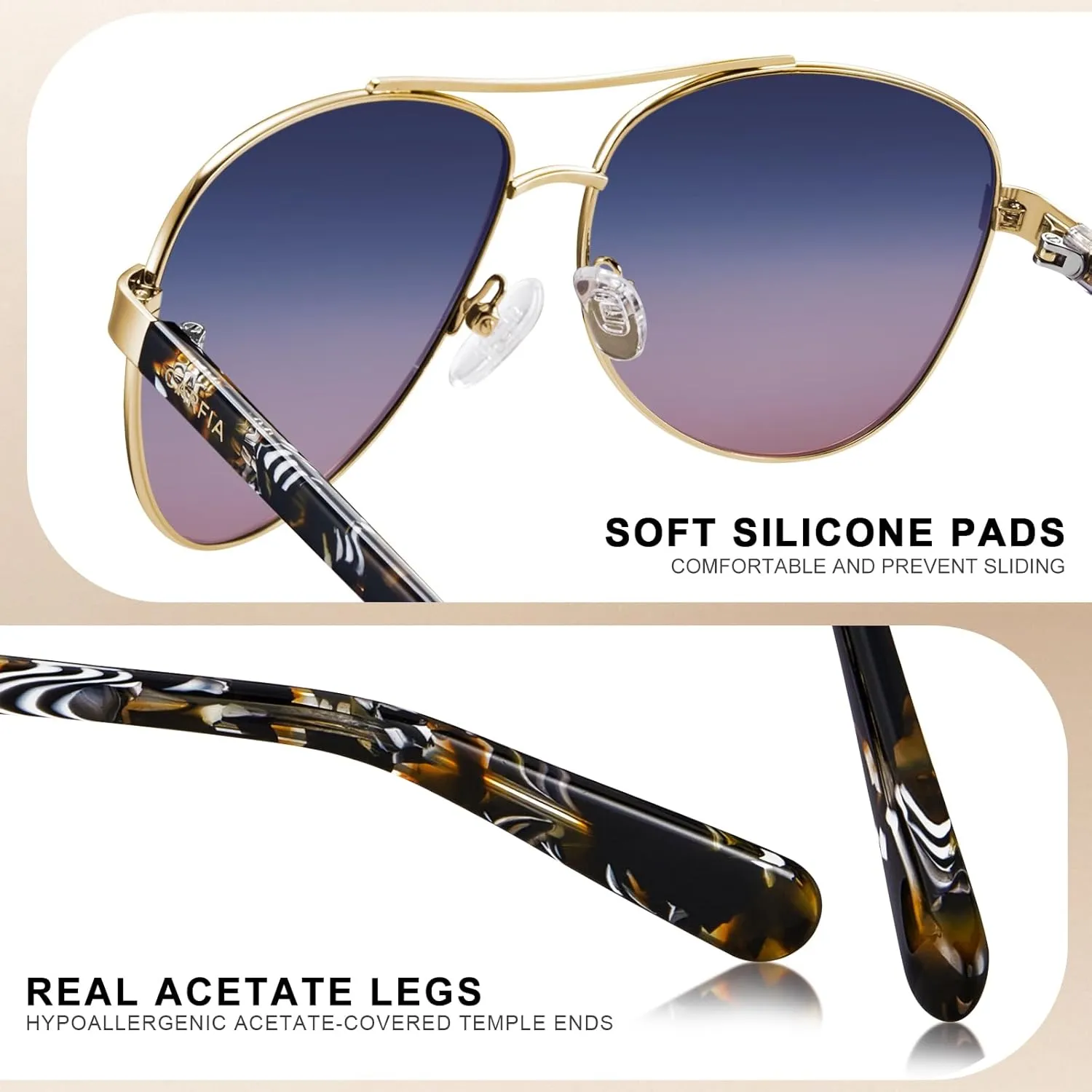 CARFIA Retro Trendy Pilot Sunglasses for Women Polarized UV Protection, Lightweight Outdoor Driving Lady Sunnies Metal Frame