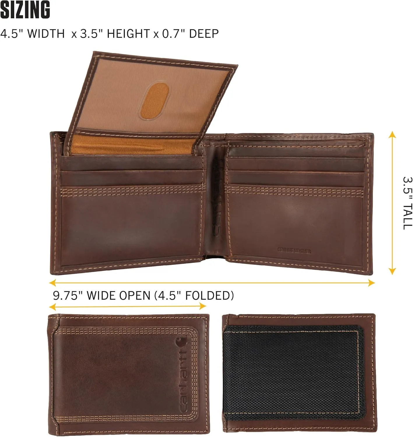 Carhartt Men's Rugged Leather Triple Stitch Wallets, Available in Multiple Styles