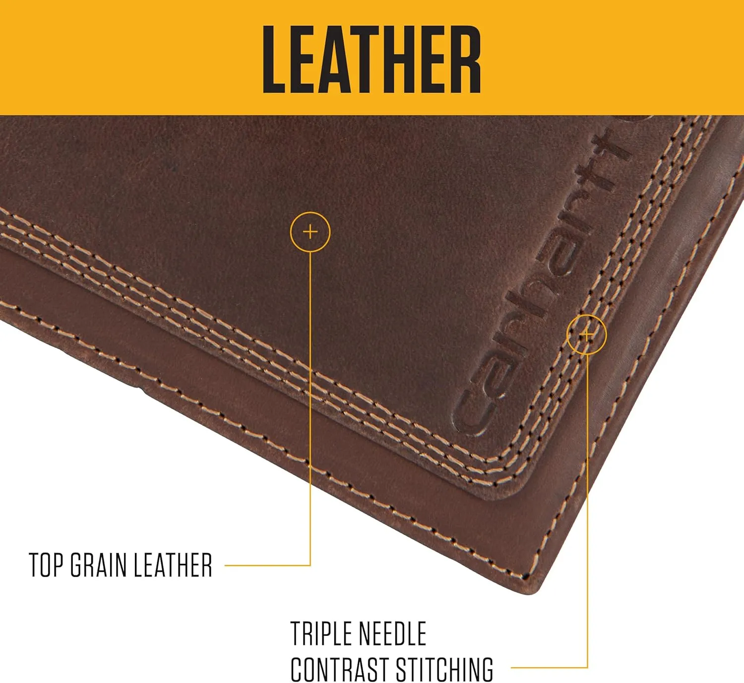Carhartt Men's Rugged Leather Triple Stitch Wallets, Available in Multiple Styles