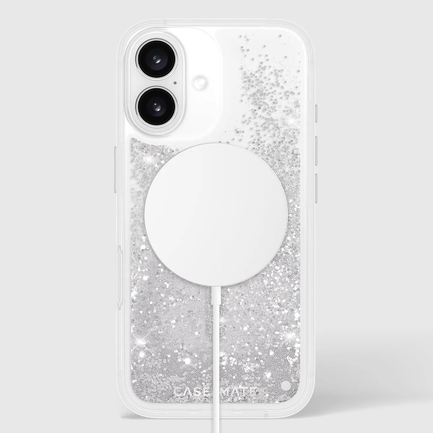 Case-Mate iPhone 16 Case [Compatible with MagSafe] - Sparkly Liquid Glitter Phone Case with 12ft Drop Protection - Premium Magnetic Cover for iPhone 16 - Silver Waterfall