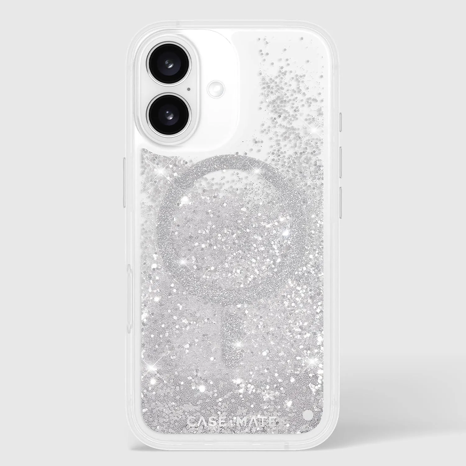 Case-Mate iPhone 16 Case [Compatible with MagSafe] - Sparkly Liquid Glitter Phone Case with 12ft Drop Protection - Premium Magnetic Cover for iPhone 16 - Silver Waterfall