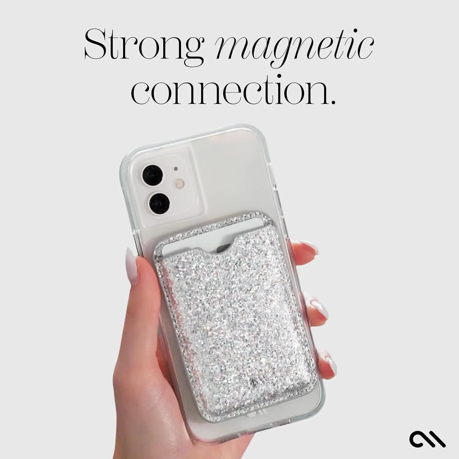 Case-Mate Magnetic Wallet for iPhone [Card Holder] [Holds up to 3 Cards & Cash] - Vegan Leather MagSafe Wallet - Magnetic Phone Card Holder for iPhone 15 Pro Max / 15 Pro /14 Plus /14/13/12 - Sparkle