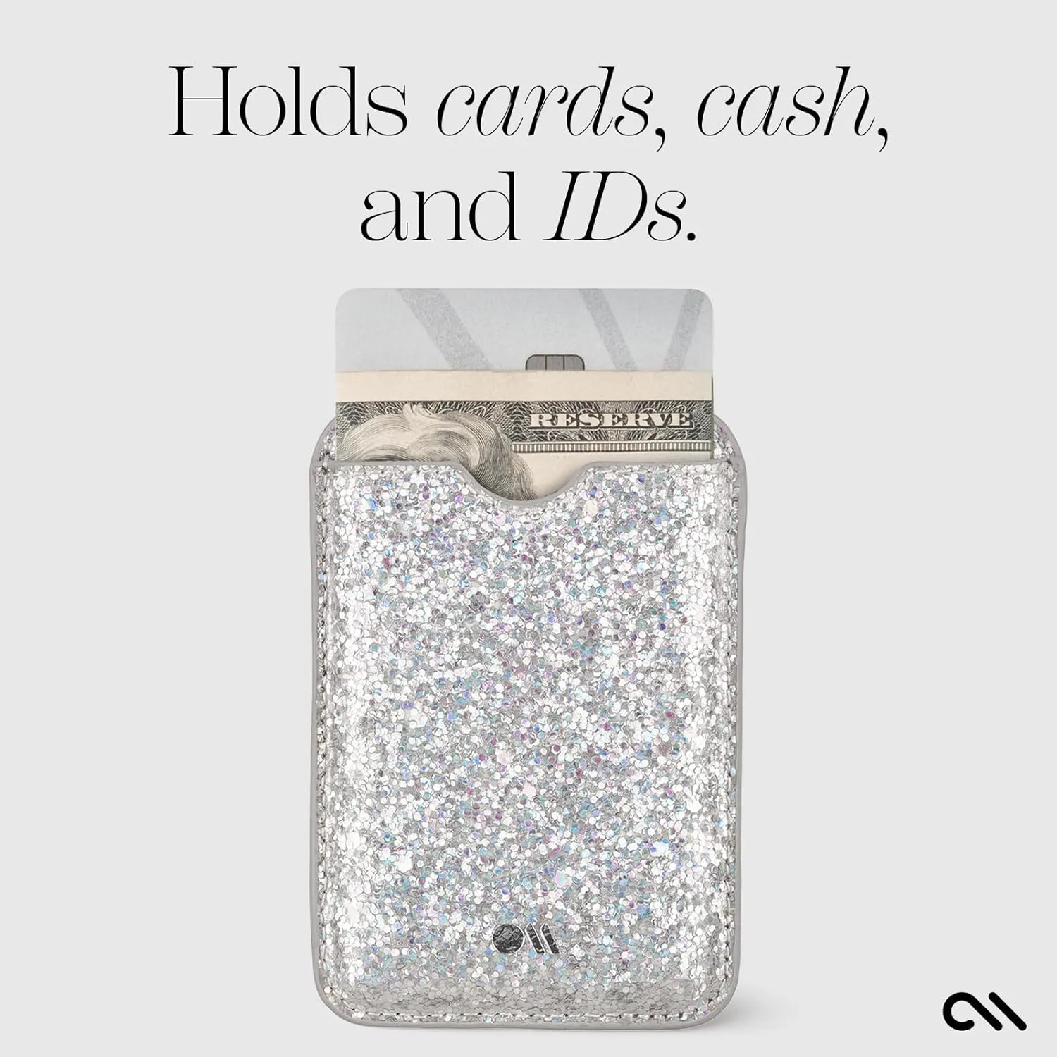 Case-Mate Magnetic Wallet for iPhone [Card Holder] [Holds up to 3 Cards & Cash] - Vegan Leather MagSafe Wallet - Magnetic Phone Card Holder for iPhone 15 Pro Max / 15 Pro /14 Plus /14/13/12 - Sparkle