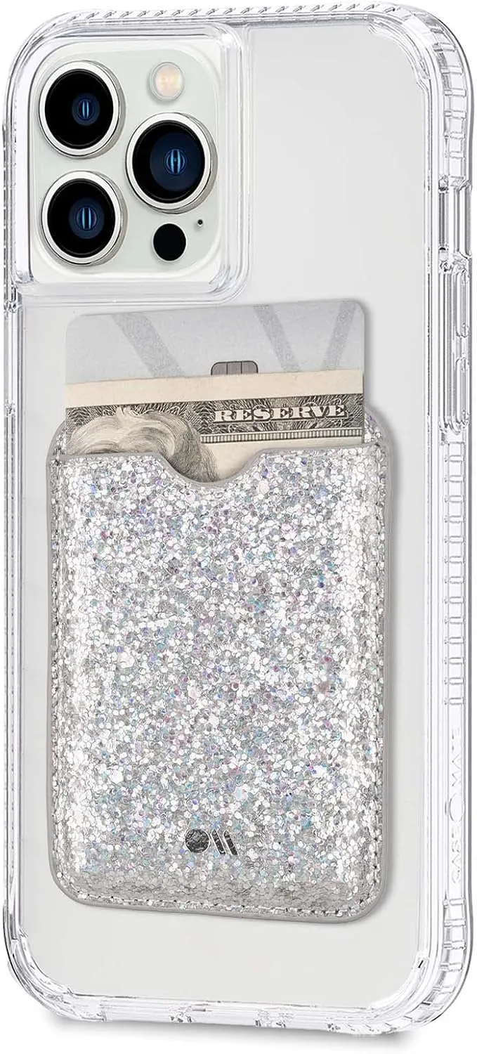Case-Mate Magnetic Wallet for iPhone [Card Holder] [Holds up to 3 Cards & Cash] - Vegan Leather MagSafe Wallet - Magnetic Phone Card Holder for iPhone 15 Pro Max / 15 Pro /14 Plus /14/13/12 - Sparkle