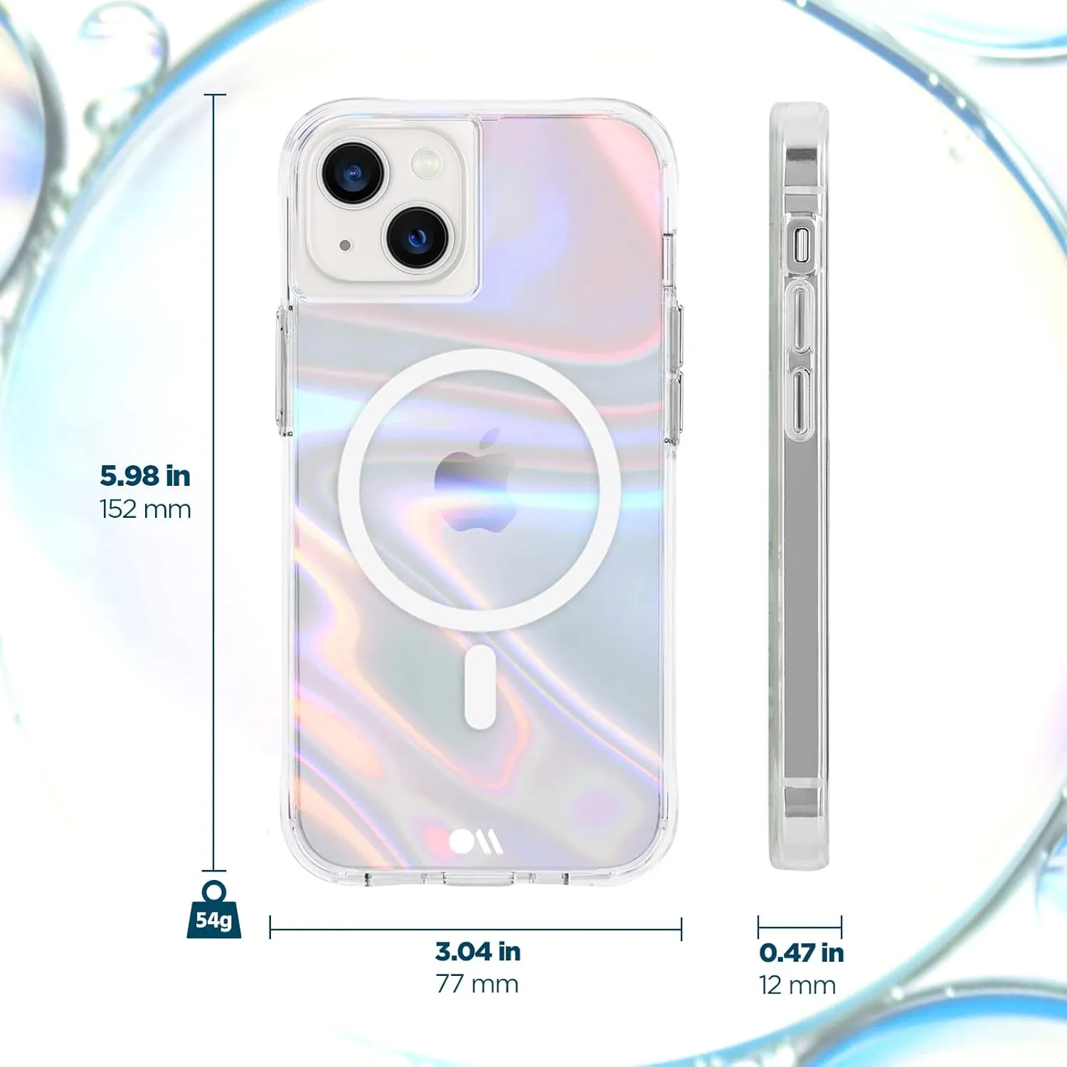 Case-Mate Soap Bubble iPhone 13 Case [10ft Drop Protection] [Compatible with MagSafe] Magnetic Cover for iPhone 13 6.1" - Iridescent Swirl Effect, Anti-Scratch, Shock Absorbing, Slim Fit - Iridescent
