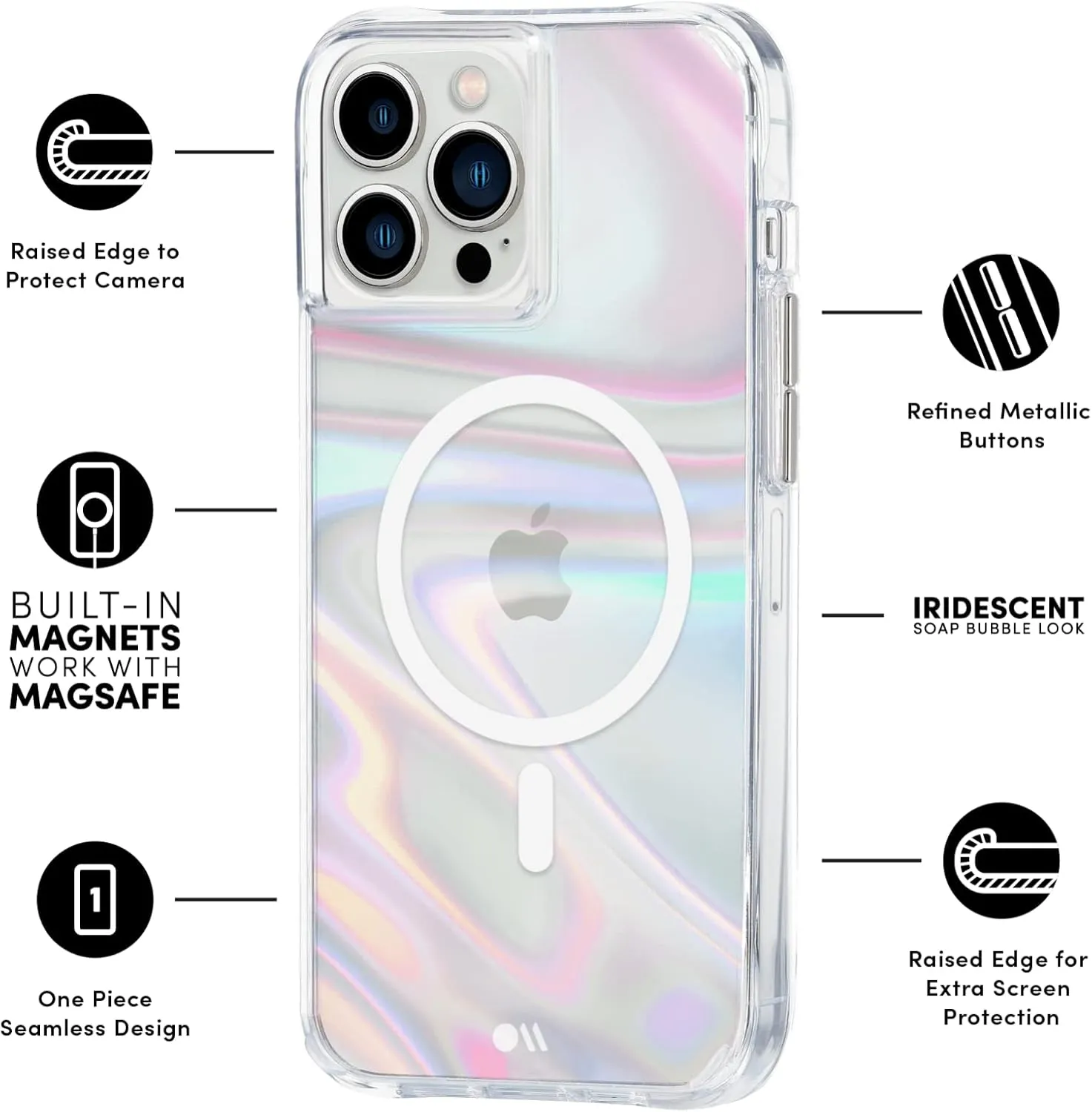 Case-Mate Soap Bubble iPhone 13 Case [10ft Drop Protection] [Compatible with MagSafe] Magnetic Cover for iPhone 13 6.1" - Iridescent Swirl Effect, Anti-Scratch, Shock Absorbing, Slim Fit - Iridescent