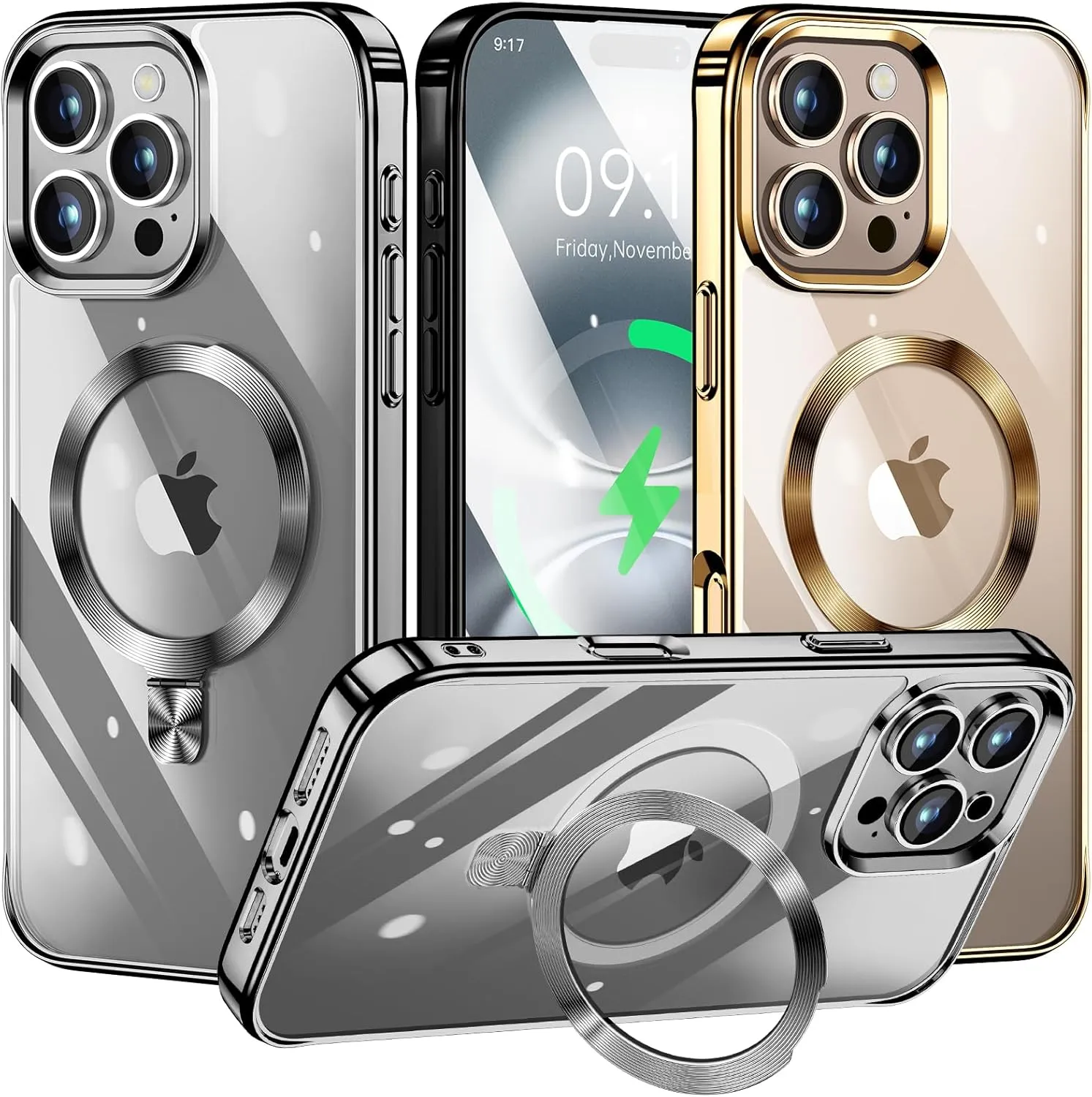 [CD Ring Compatible with MagSafe Invisible Stand] Magnetic for iPhone 16 Pro Max Case, [Clear Bumper Non-Yellowing] [Look as Bare iPhone] Slim Clear Case with Holder for Women Men Girls, Titanium Gray