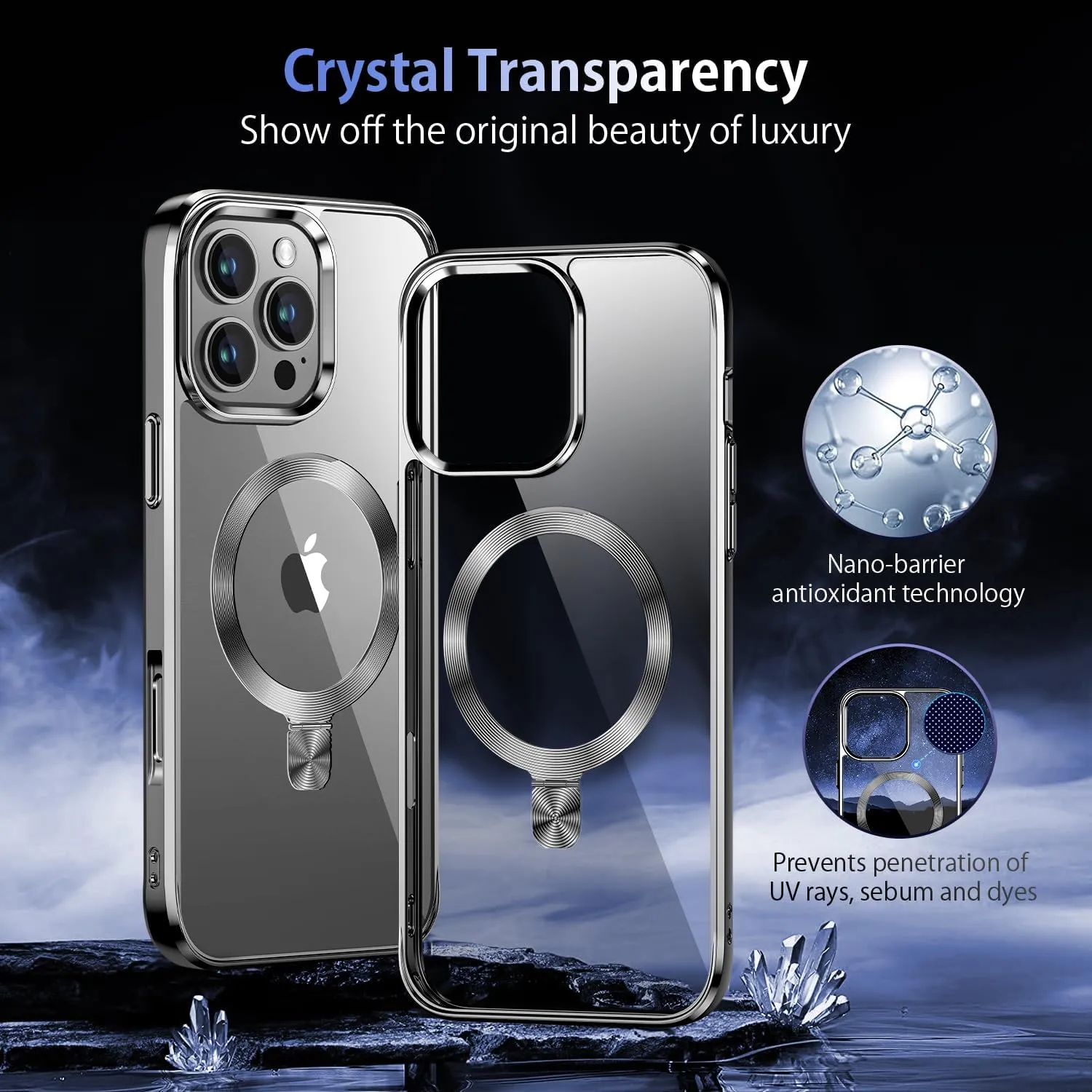 [CD Ring Compatible with MagSafe Invisible Stand] Magnetic for iPhone 16 Pro Max Case, [Clear Bumper Non-Yellowing] [Look as Bare iPhone] Slim Clear Case with Holder for Women Men Girls, Titanium Gray