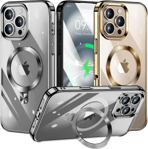 [CD Ring Compatible with MagSafe Invisible Stand] Magnetic for iPhone 16 Pro Max Case, [Clear Bumper Non-Yellowing] [Look as Bare iPhone] Slim Clear Case with Holder for Women Men Girls, Titanium Gray