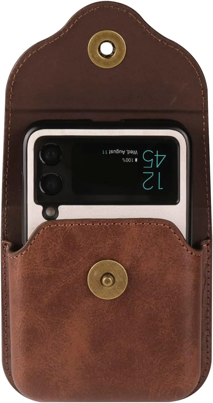 Cellphone Waist Bag with Card Holder Compatible with Samsung Galaxy Z Flip 6/Z Flip 5/Z Flip 4/Z Flip 3/Z Flip 4G 5G, Mens Leather Holster Case with Belt Clip Carrying Case Waist Bag for Cellphone