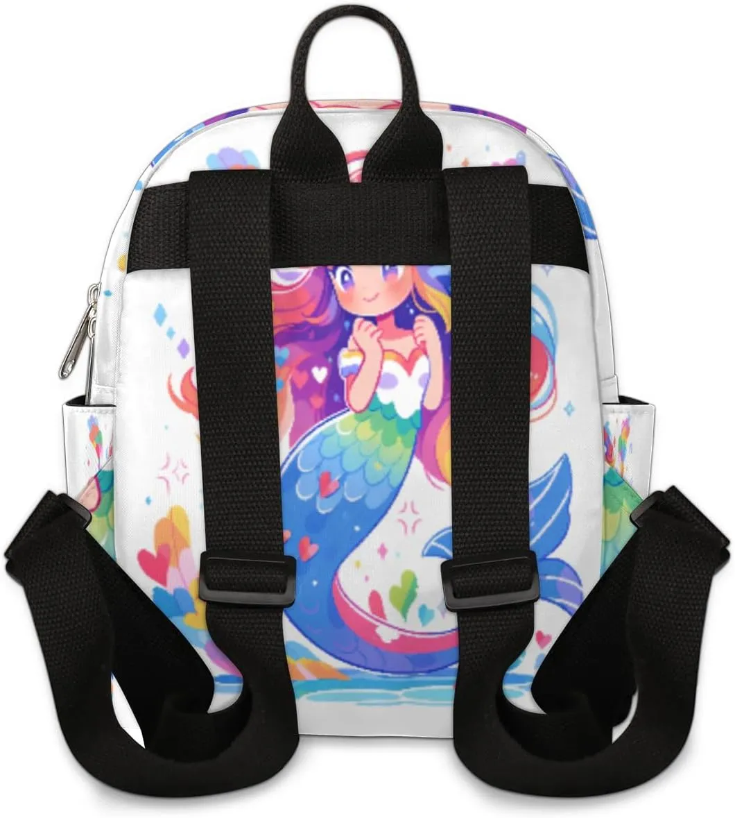 cfpolar Mini Backpack Purse for Women, Hand Draw Cute Mermaid Small Backpack Multi Functional Casual Daypack Soft Shoulder Bag Handbags for Ladies Travel Work