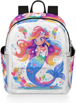 cfpolar Mini Backpack Purse for Women, Hand Draw Cute Mermaid Small Backpack Multi Functional Casual Daypack Soft Shoulder Bag Handbags for Ladies Travel Work