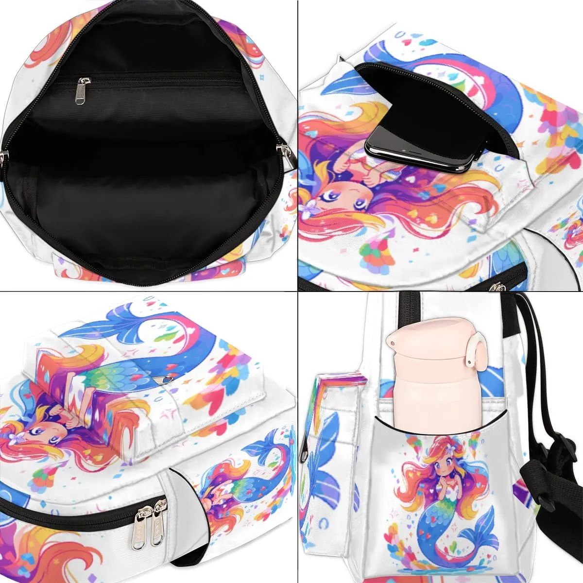 cfpolar Mini Backpack Purse for Women, Hand Draw Cute Mermaid Small Backpack Multi Functional Casual Daypack Soft Shoulder Bag Handbags for Ladies Travel Work