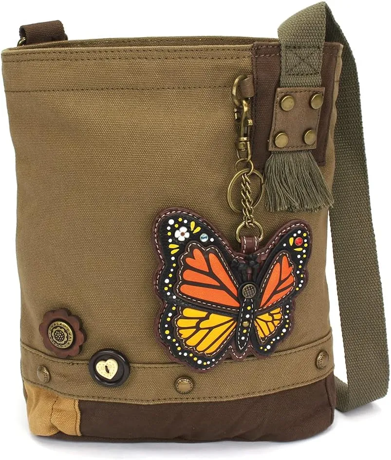 CHALA Patch Cross-Body Women Handbag, Canvas Messenger Bag - Olive