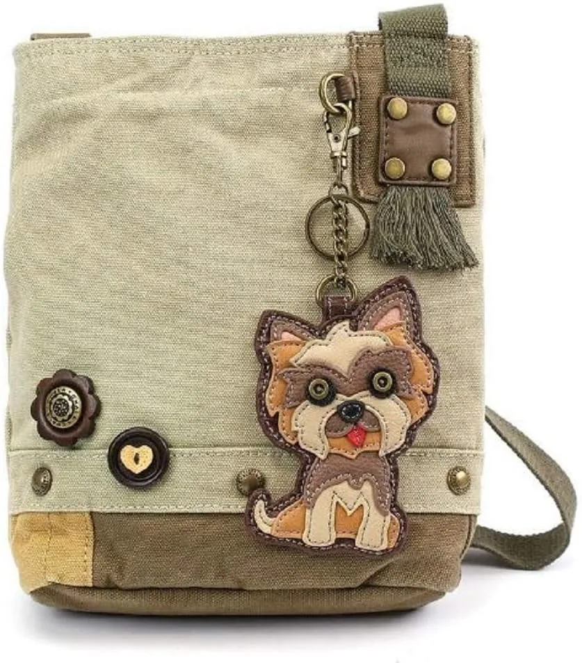 CHALA Womens Canvas Patch Crossbody Handbag Yorkie - Sand