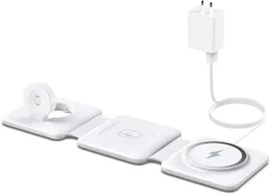 Charging Station for Apple Multiple Devices - 3 in 1 Foldable Magnetic Wireless Charger Dock - Travel Charging Pad for iPhone 16 15 14 13 12 Pro Max Plus Watch & Airpods