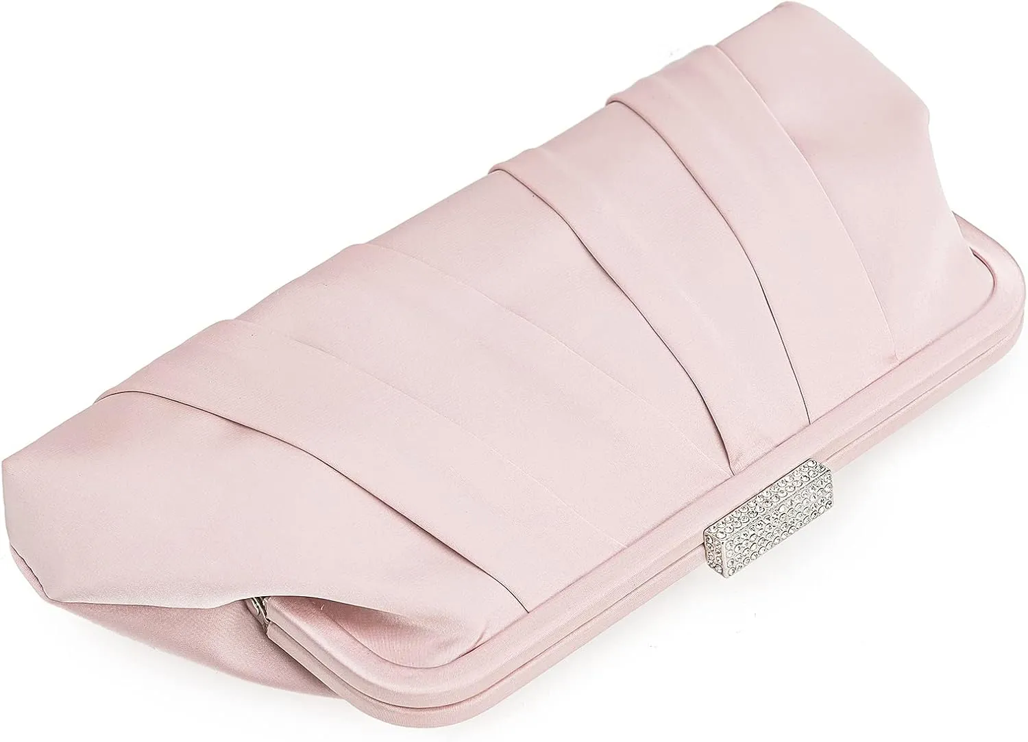 CHARMING TAILOR Classic Pleated Satin Clutch Bag Diamante Embellished Formal Handbag for Wedding/Prom/Black-Tie Events